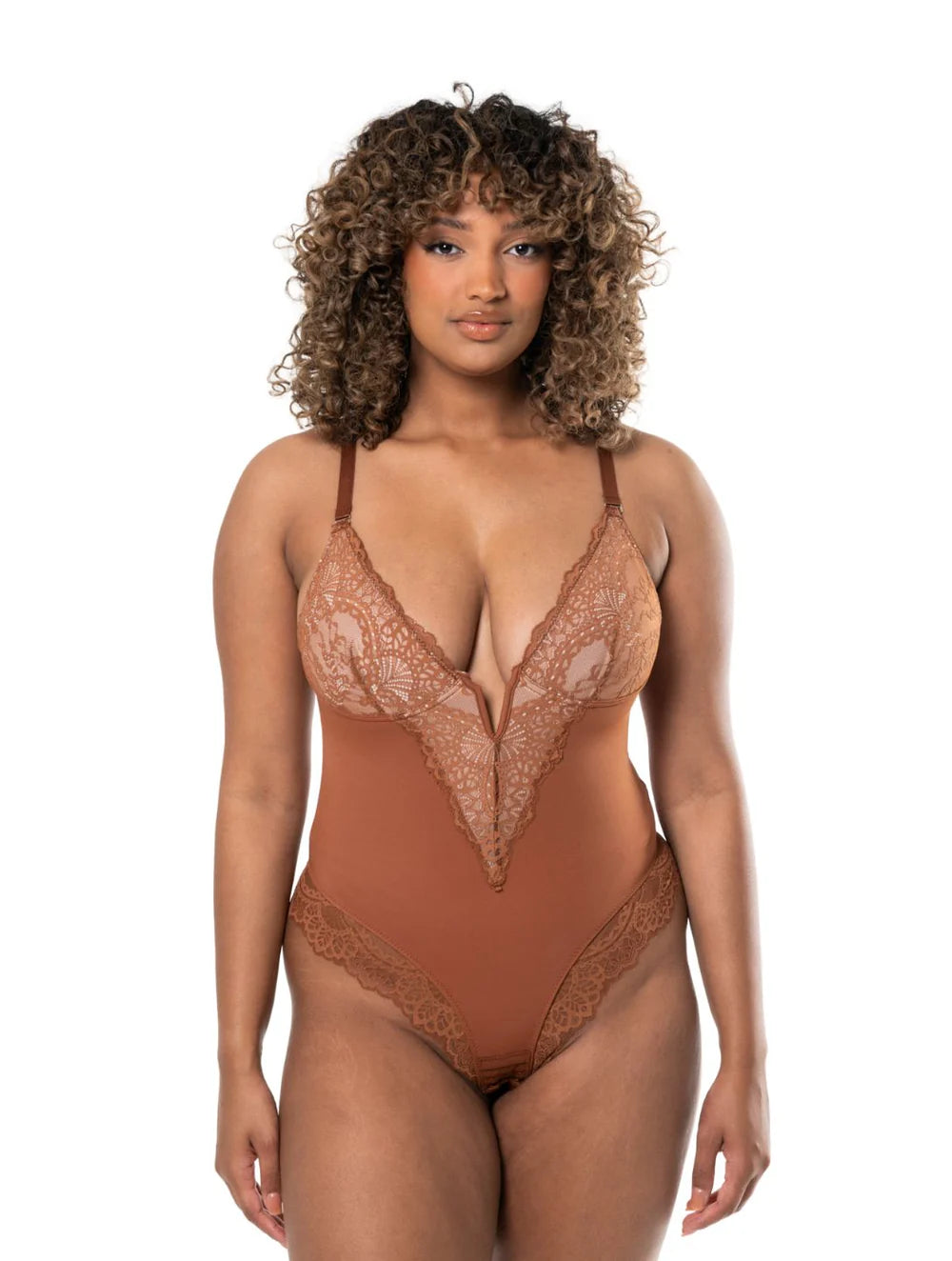 V-Neck Half Laced Bodysuit